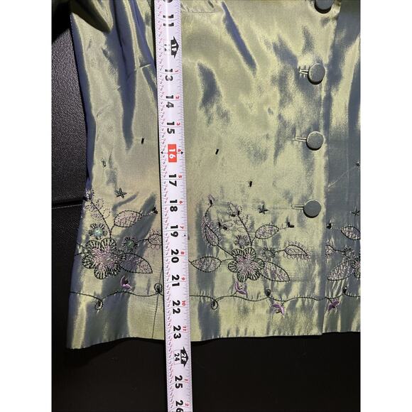 Anthea Crawford Jacket AU16 US12 Green Satin Shimmer Embroidered Floral Beaded - Picture 11 of 14